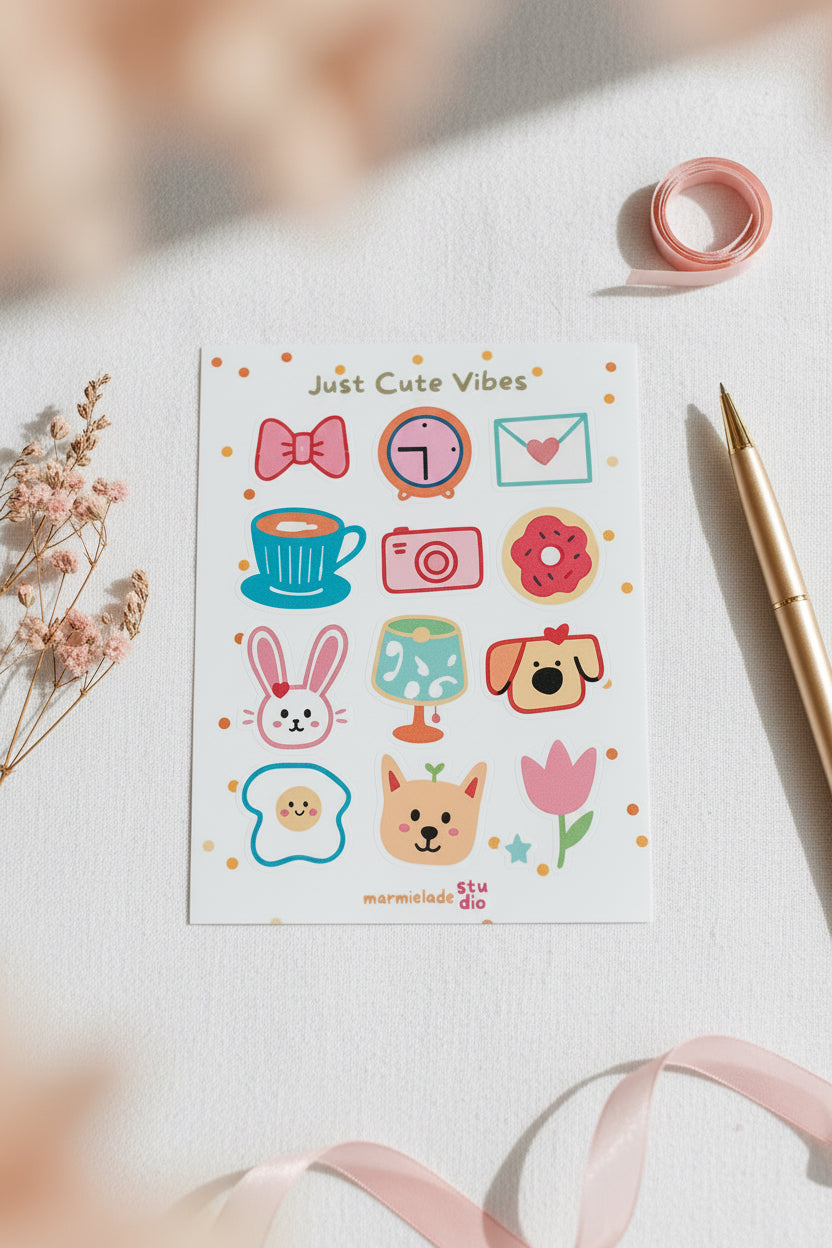 Just Cute Vibes Sticker Sheet | Kawaii Planner & Journal Stickers