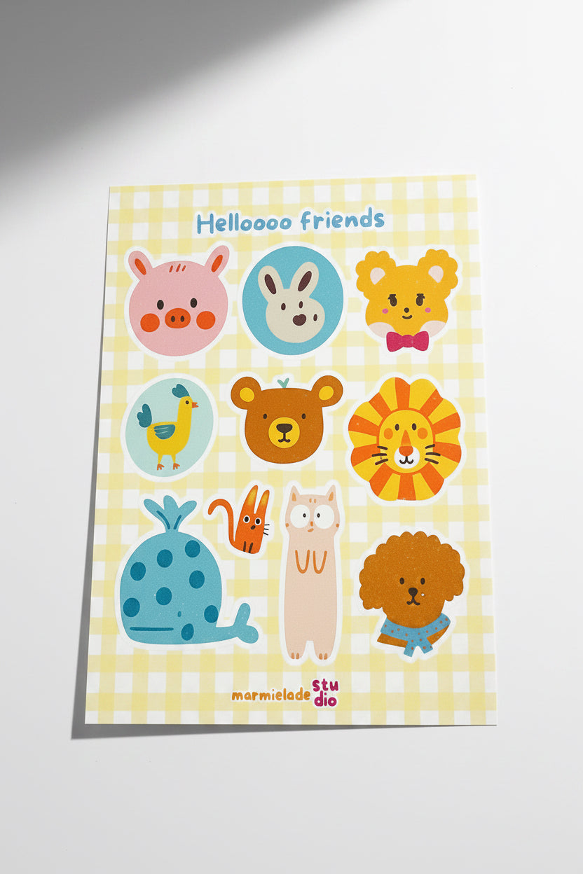 Hellooo Friends Sticker Sheet | Cute Kawaii Animal Stickers