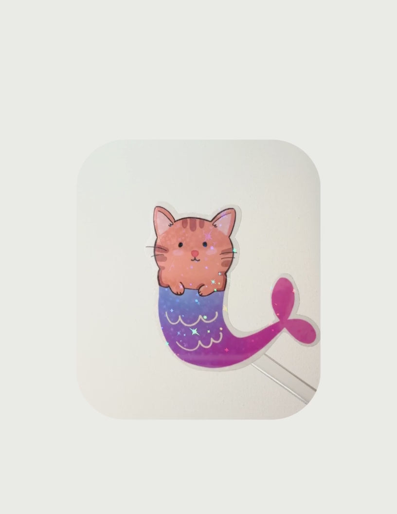 Cat Mermaid Vinyl Holographic Sticker