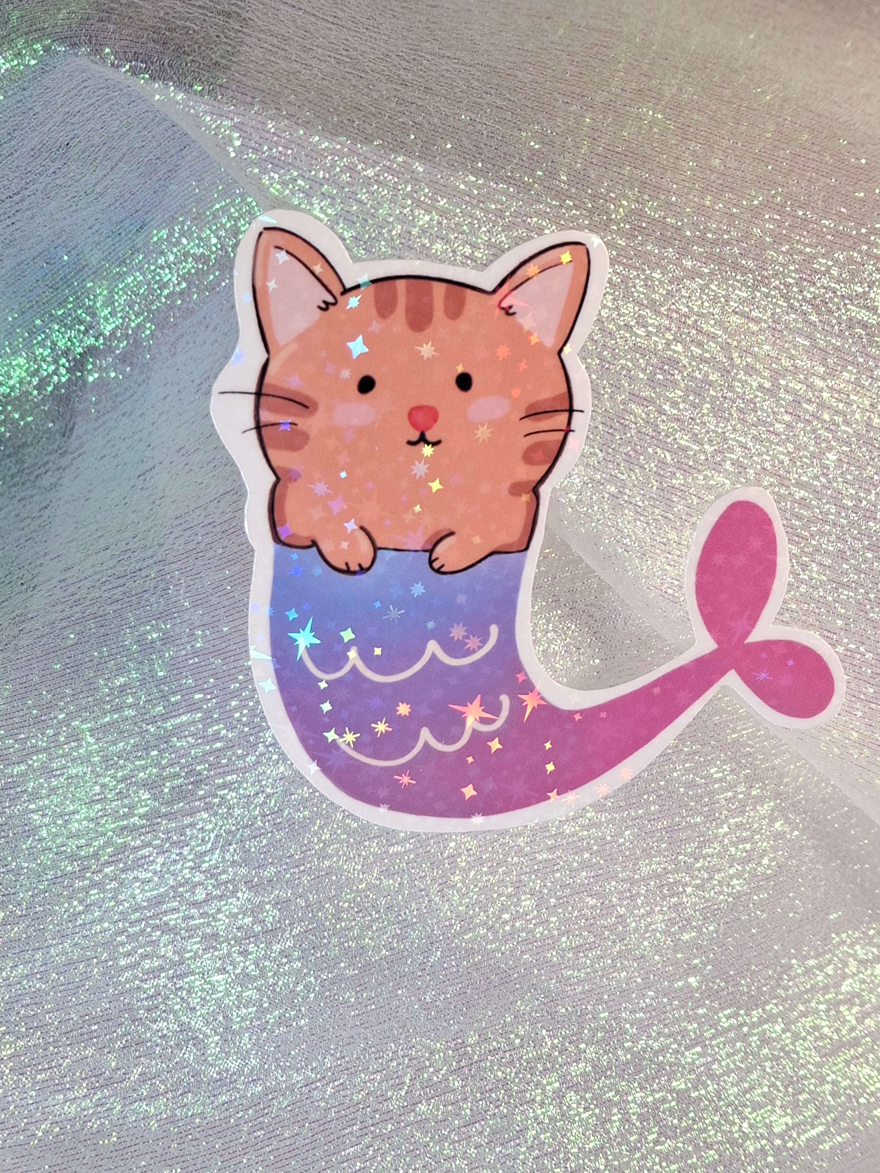 Cat Mermaid Vinyl Holographic Sticker