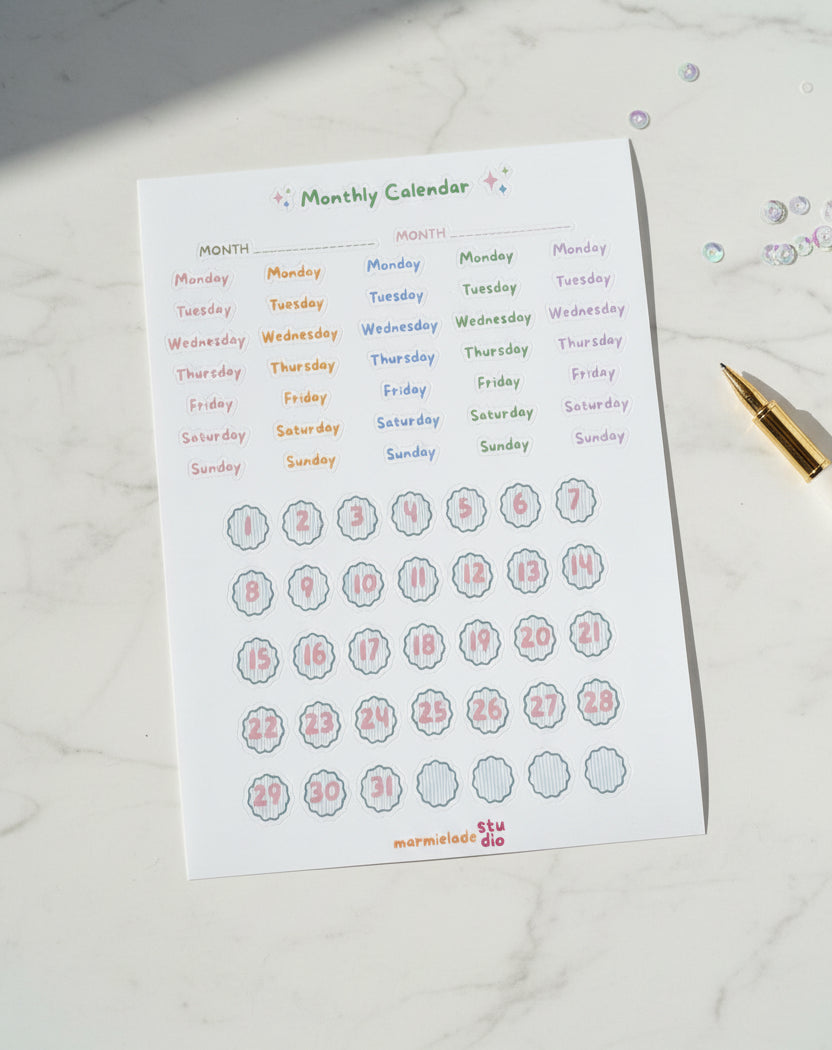 Monthly Calendar Sticker Sheet | Pastel Planner Essentials